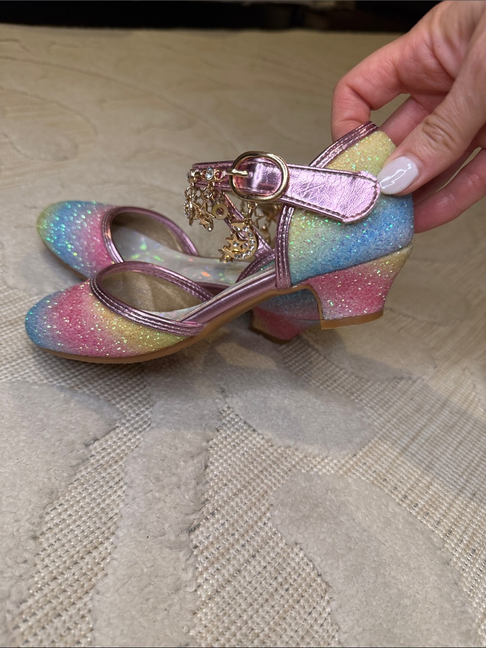 Rainbow Glitter Ankle-Strap Girl’s Dress Shoes